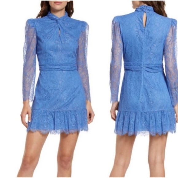 Saylor Dress Jayme Mini Long Sleeve in Blue Lace - Picture 2 of 7